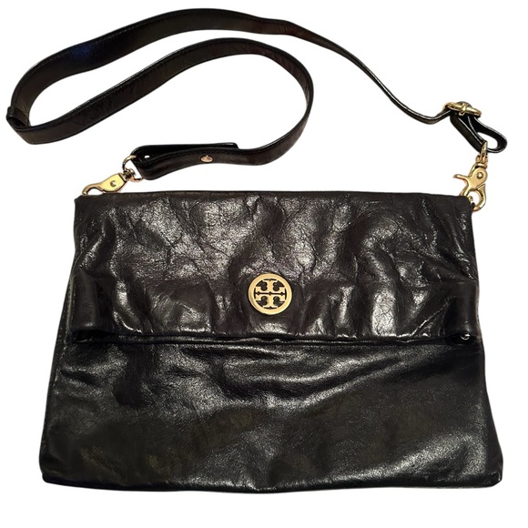 Tory Burch Handbags - Tory Burch Dena Leather Crossbody Bag Handbag Folding Magnetic Flap Black